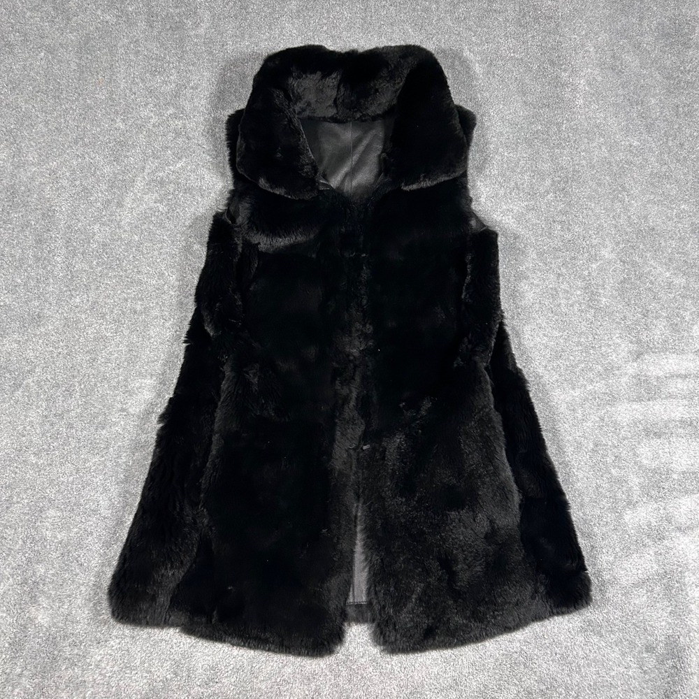 Michael Kors Reversible Rabbit Fur & Leather Vest Black Womens XXS Luxury